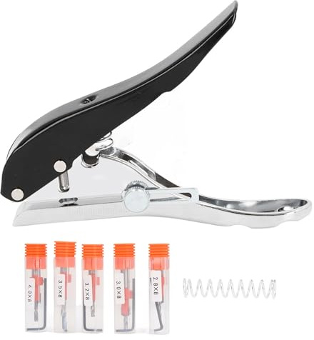 8mm Hole Punching Pliers, Banding Punching Pliers, Single Hole Punch Tool with 5 Countersink Drill Bits, Portable Handheld Hole Puncher for Card, Film, PVC, Thin Wood,