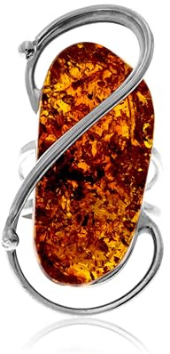 SilverAmber Jewellery Anillo único único de plata de ley 925 y ámbar báltico de coñac auténtico, ajustable, RG0938