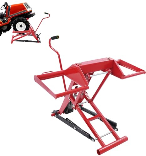 HUOMMGS 159KG Rasenmäher Traktor Heber 65cm Hubhöhe Rasentraktor Heber Upgrade Aufsitzrasenmäher Lift mit 57–122,2cm Einstellbarer Radstand Kohlenstoffstahl Rasenmäherheber Rasentraktorheber