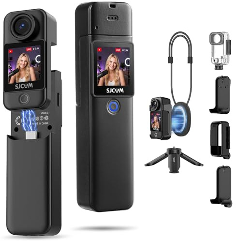 SJCAM Cámara de vlogging C300 4K, 7 horas de potencia, cámara de acción de bolsillo impermeable