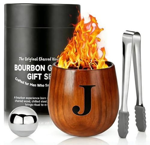 LAIKAIEU Set Bicchieri Da Whisky in Legno Carbonizzato, Bicchiere Borbone Personalizzato, Bicchiere Da Whisky Isolato, Regali Perfetti Per Uomini Marito, Papà, Amanti Del Whisky, Compleanno (J,300ml)