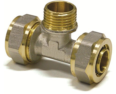 Pipetec Schraubfitting T Stück 16x2 mm 3/4 Zoll Aussengewinde für Mehrschicht-Verbundrohr, DVGW, UBA-konform, bis max.100°C