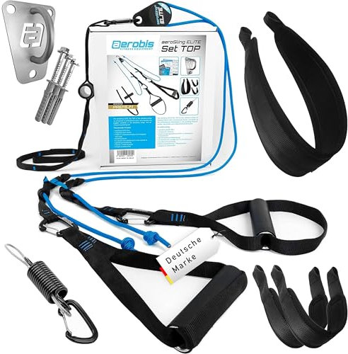 aerobis® aeroSling Elite Plus | Set TOP | Sling Trainer Entrenamiento de cuerpo completo con polea de inversión y anclaje de puerta | Instrucciones en vídeo + plan de entrenamiento