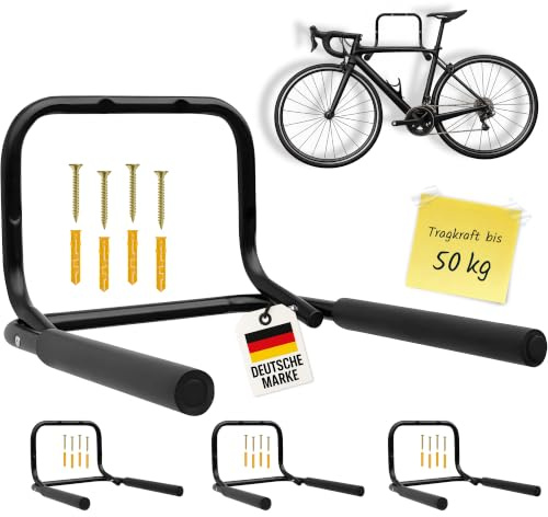 WELLGRO 4x Wand Fahrradhalter - Stahl, schwarz, klappbar, Tragkraft bis 50 kg, Wandmontage, weiche Schaumstoffpolsterung