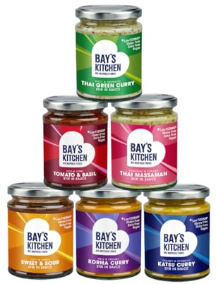 Bay's Kitchen 6 Bestselling Stir in Sauces Pack - 6 Low FODMAP, Gluten Free, Vegan Ready to Heat Cooking Sauces Made with Natural Ingredients