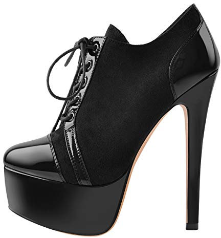 Only maker Damen Plateau Pumps Stiletto High Heels Schnürpumps Lack Velours Schwarz 46 EU