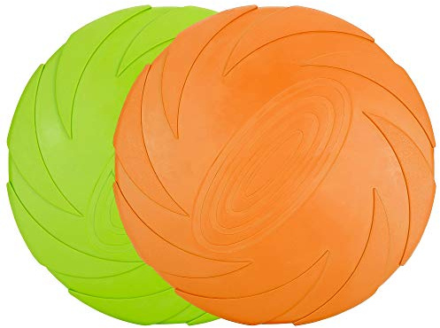 Vivifying Hundefrisbee, 2 Stück, 15 cm aus Naturkautschuk, Grün/Orange | Für Apportier- und Wurfspiele an Land und im Wasser; flexibles Hundespielzeug aus natürlichem Kautschuk