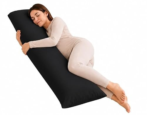 Ridas Bedding New Anti Allergenic Pregnancy Maternity Orthopaedic Hollow Fibre Filling Bolster Pillow With Free Bolster Pillow Case. (BLACK, Super Single 4FT(48))
