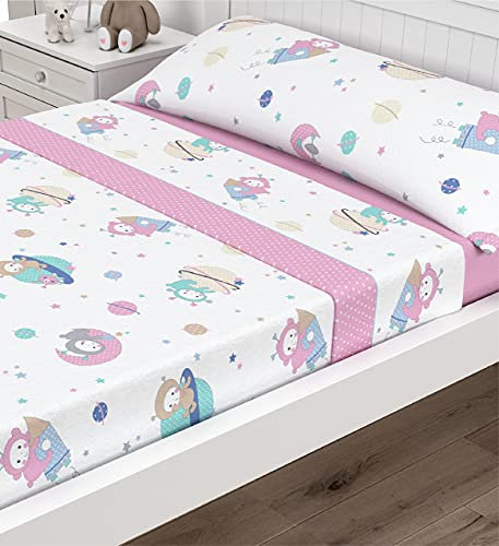 Victorio & Lucchino Juego de sábanas Infantiles Coralina, térmica para Invierno, Tacto Suave Modelo Planetas (Rosa, 90 cm)