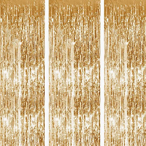 Tayuvira Gold Streamers,3 Pcs Gold Tinsel Photo Backdrop Streamer Curtains, Foil Fringe Curtain Door,Party Decorations for Graduation 2026 Grad Birthday Bachelorette Wedding Anniversary Baby Shower