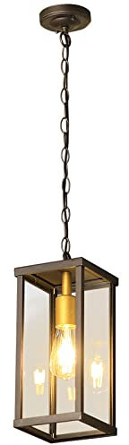 E27 Suspension Extérieure Classique Ancien en Métal Abat-jour en Verre Transparent Plafonnier Lustre Luminaire pour Jardin Patio Pavillon,Lampes Suspendues Antipluie Étanche Pavillon Villa