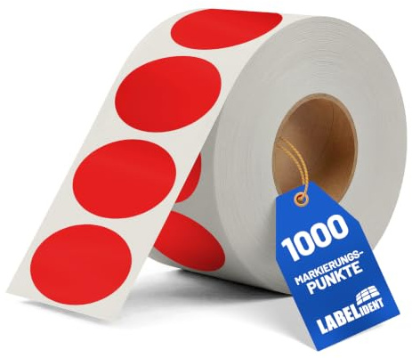 Labelident Markierungspunkte, Klebepunkte rot - Ø 50 mm - 1.000 wasserfeste PE-Folie (Polyethylen) Aufkleber auf Rolle, Inventuretiketten selbstklebend