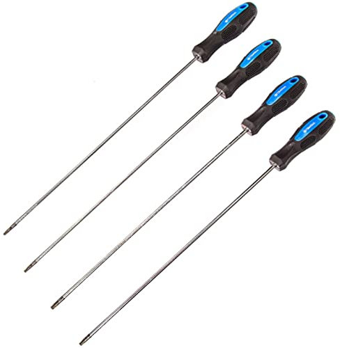 Juego de Destornilladores Súper Largos Torx SIO T15–T20–T25–T30 (450 mm) – Mango Antideslizante y Punta Imantada – Uso Profesional en Automoción e Industria