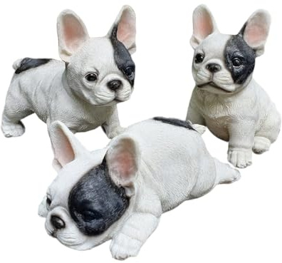 Aspinaworld Französische Bulldogge Gartenfigur 13 cm – Hundefiguren aus Kunstharz im 3er Set für den Außenbereich