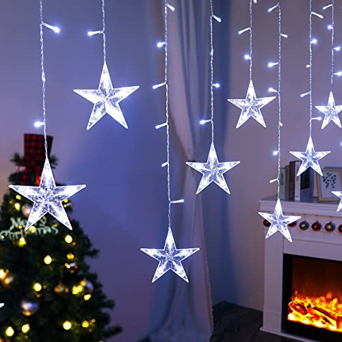 BLOOMWIN Catena Luminosa Stella, USB Luci Natalizie 3m 120LED 8 Modalità LED della Tenda di Finestra Luci Decorative