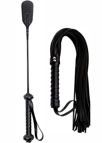 DERINODEM Adult Whip Riding Crop for Bedroom Black Faux Leather