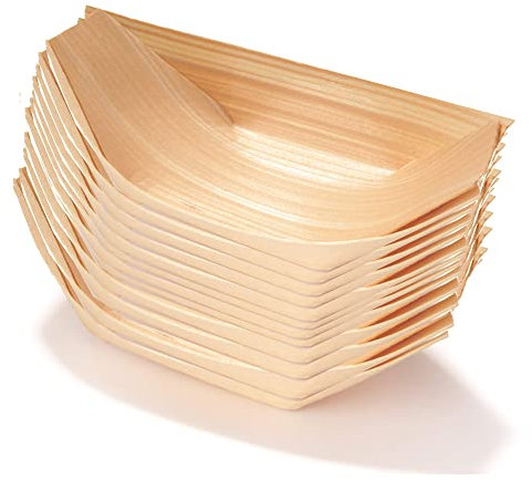 Platos de Bambú en Forma de Barco,50 PCS Platos de Madera para Barcos Bandejas de Bambú para Servir Vajilla Desechable Cuenco para Aperitivos Cuenco para Alimentos con Dedos Currywurst Pommes Sushi