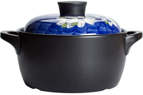 Lotus Blue 3-Quart Cartoon Pattern Céramique Ronde Noir Casserole/Pot en Argile/Pot en terre/Cuisine en céramique avec Couvercle Blanc résistant à la Chaleur Fox Girl Oncle Brown Bear Boîte Cadeau (S