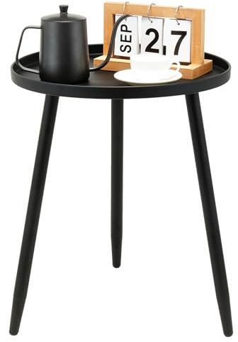 Linpla Decent End/Side Tables - Small Round Accent Table, Metal Black Narrow Night Stands with 3 Legs, Ideal for Any Room-Side Tables Living Room, Bedroom, Tall Plant Stand Balcony, Indoor & Outdoor