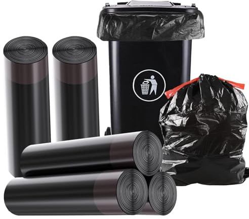 Bolsas de basura negras resistentes, bolsas de basura con cordón para cubos de basura de 30 L, bolsa de basura fuerte y segura, 50 bolsas de basura sin perfume, bolsas de basura antigoteo para