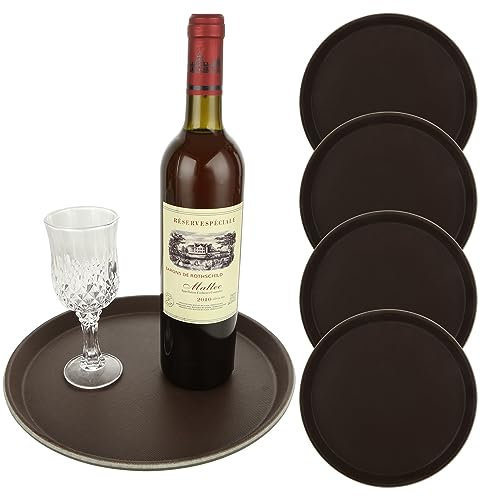 VIDETOL Serviertablett 5er Set, 28cm Kellnertablett Gastronomie, Rutschfester Oberfläche, Schwarzes Rundtablett für Restaurant, Café, Bar, Partys, Zuhause