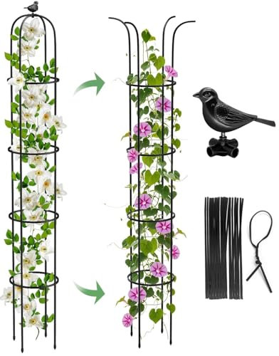 MYMULIKE Traliccio per piante rampicanti 189 cm, obelischi da giardino per piante rampicanti in metallo, torre obelisco da giardino, per interni ed esterni, ortaggi, fiori