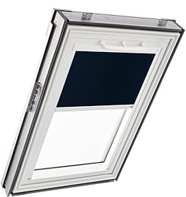 Original Roto Verdunkelungsrollo ZRV - Nahezu vollständige Verdunkelung - Führungsschiene Weiß - Für Dachfenster der Baureihe Q - Größe 114/118 | 11/11 - Stofffarbe Blau