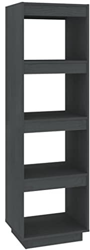 Bücherregal Standregal freistehendes Büroregal Aktenregal Aufbewahrungsregal Raumteiler Lagerregal für Wohnzimmer, Grau 40x35x135 cm Massivholz Kiefer
