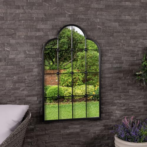 CHARLES BENTLEY Monaco Garden Mirror In Black, Weather Resistant, Shatterproof, Wall Mounted Accent Mirror Décor For Garden, Indoors, Iron, Aluminium (101.5x63.5cm)