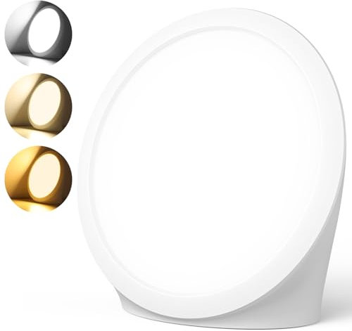 Lampe de luminothérapie 10 000 lux,simulation de la lumière du jour avec 3 couleurs de lumière,6 minuteries,5 intensités lumineuses réglables et fonction mémoire,sans UV