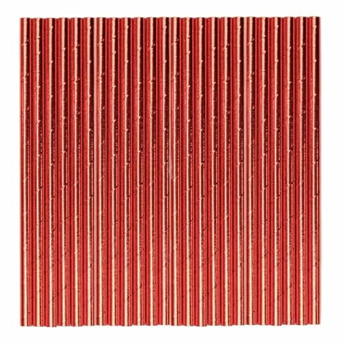 Pack of 25 Metallic Striped Paper Straws Durable and Eco-Friendly for Parties and Events (Metallic - Red)