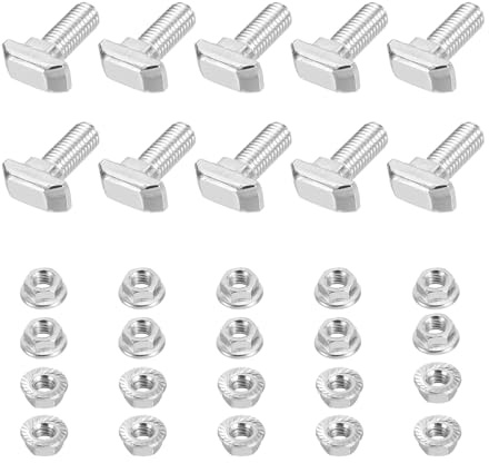 PATIKIL Vis À Tête Marteau M8x16, 10 Pièces Vis À Tête Marteau Pour Fente En T Avec 10 Pièces Écrous À Collier Hexagonaux Pour Profilés Aluminium Série 4040 Norme Européenne