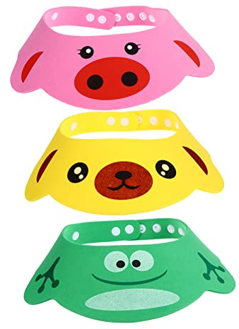 Verstellbare Shampoo Kappe aus Eva 3 Stück-pack für Babys und Kleinkinder | Kartoon Design, Schützt Augen und Ohren Beim Baden, Kinder Haare Waschen Schutz