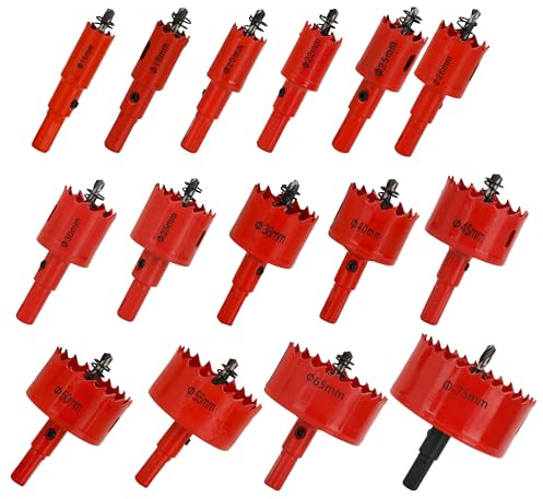 Aramanara 15 Pcs 16mm-75mm Hole Saw Set for Wood, Bi-Metal Hole Cutter set | M42 Hole Saw Kit with Hexagon Adapter and Centring Drill for Cutting Wood, Soft Metal, Plastic, Drywall
