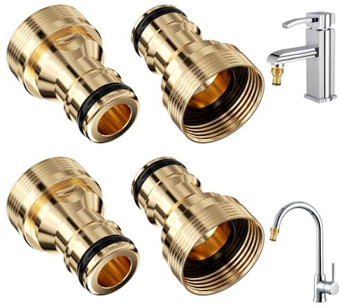 Chiluxendo 4 Pezzi Adattatore Rubinetto Canna Acqua, Attacco Rubinetto Giardino, Adattatore per Rubinetto, Connettori Universali per Rubinetto, Connettore Tubo Miscelatore, Connettore Rubinetto per Ca