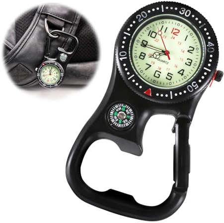 WUIOWPPIC Carabiner Watch Digital Fob Watch Carabiner Clip Multifunctional Compass Clip On Pocket Backpack Watchs for Doctors Chefs Outdoor Climbing