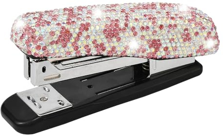Blueshyhall Heftgerät Glitzer Klein, Bling Bling Stapler mit Diamant Strass, Heftklammerer Tacker Hefter Schöne Büroartikel Geschenke für Büro Schreibtisch Schule Hause Frauen Damen (Rosa)