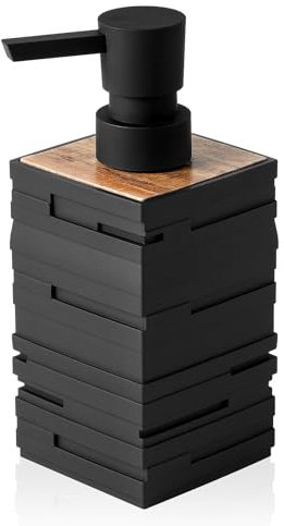 Moderne Seifenspender Schwarz Holz, Spülmittelspender für Küche Arbeitsplatte, Ästhetik Seifenspender Bad für Badezimmer mit Pumpspender (Schwarz)