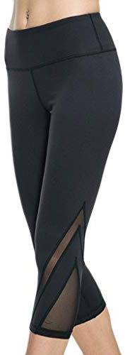 Sport Leggings Damen 3/4 High Waist, Leggins Damen Schwarz, Yogahose Lang Yoga Hose Elastisch mit Mesh Legging Scrunch Wunderhose Fitness Tights Sportleggings Gym Blickdicht Pants