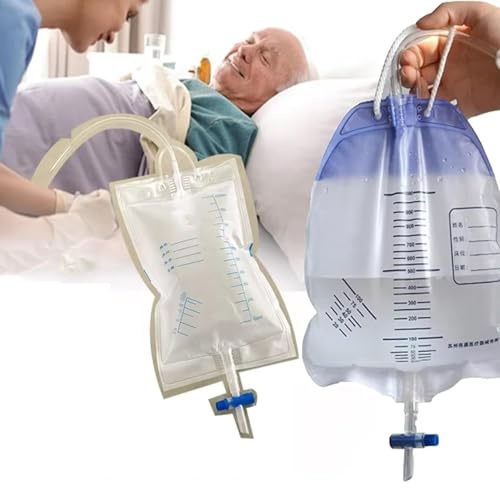 HELINAZI Bolsa de drenaje urinaria masculina, bolsa de orina con cámara antirreflux, incontinencia urinaria para hombres para personas mayores postresas en cama,1000ml + 1500ml