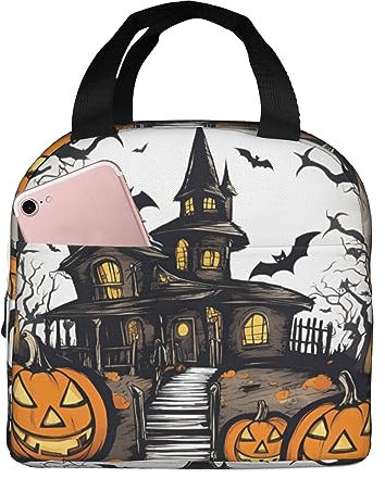 perangg Happy-Halloween-Vector Print - Lonchera reutilizable con aislamiento y a prueba de fugas para mujeres, hombres, trabajo, picnic