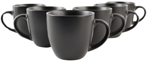 OTIX KoffieKopjes Kaffeebecher Set von 6 Kaffeetassen Schwarz Matt 220ml Steingut RAVEN