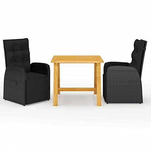 Fasba Gartenmöbel Set 3-TLG. Sitzgruppe Sitzgarnitur Gartengarnitur Gartenset Tisch Stühle Gartentisch Gartenstuhl Esstisch Gartensessel Schwarz/ 3068713