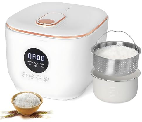 Low Sugar 3L Rice Cooker, 5 Functions, Low Carb Steamer, 24hr Delay Timer, 8hr Keep Warm, White, Stainless Steel Steamer Basket, Easy To Clean