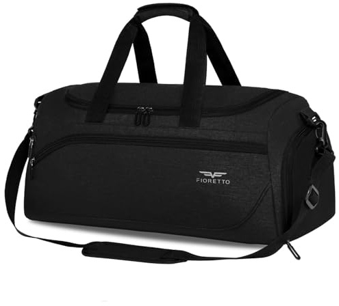 FIORETTO Sporttasche & Reisetasche für Damen und Herren, mit Schuhfach & Nassfach, Wasserdicht Tasche für Trainingstasche, Gym, Travel, Schwimmen, Sauna, fußball Schwarz 50L