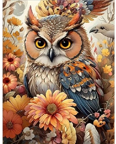 GLIDIAM 40x50cm Eckige Steine Diamond Painting Eule Blumen, Diamant Malerei Bilder Tiere Chrysantheme, DIY Full Drill Basteln Erwachsene, Mosaik Stickerei Kreuzstich Geschenk für Wanddeko Wohnzimmer