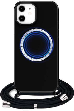 FOQENCCI Magnetic for iPhone 12 Pro Case with Strap Black | iPhone 12 Crossbody Case Compatible with MagSafe,Silicone Shockproof Phone Cover with Adjustable Neck Cord Lanyard