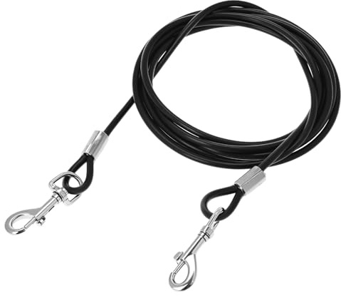 QWORK® Cable de Amarre para Perros de Acero Trenzado, 3 Metros, Ø5mm, con Recubrimiento de PVC - Resistente y Seguro para Exteriores
