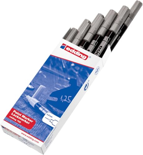 edding 792 Lackmarker - silber - 10 Stifte - extra feine Spitze 0,8 mm - Lackmarker zum Markieren und Beschriften von Metall, Glas, Stein oder Kunststoff - hochdeckend, permanent, wischfest