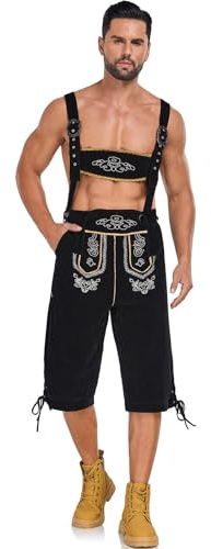 Lederhose Herren Tracht Kurz Knickerbocker Mit Träger Lederhosen Leder Kniebund Trachten Trachtenhose Übergröße Trachtenmode Gürtel Kunstleder Trachtenjeans Oktoberfest Costume Kostüm